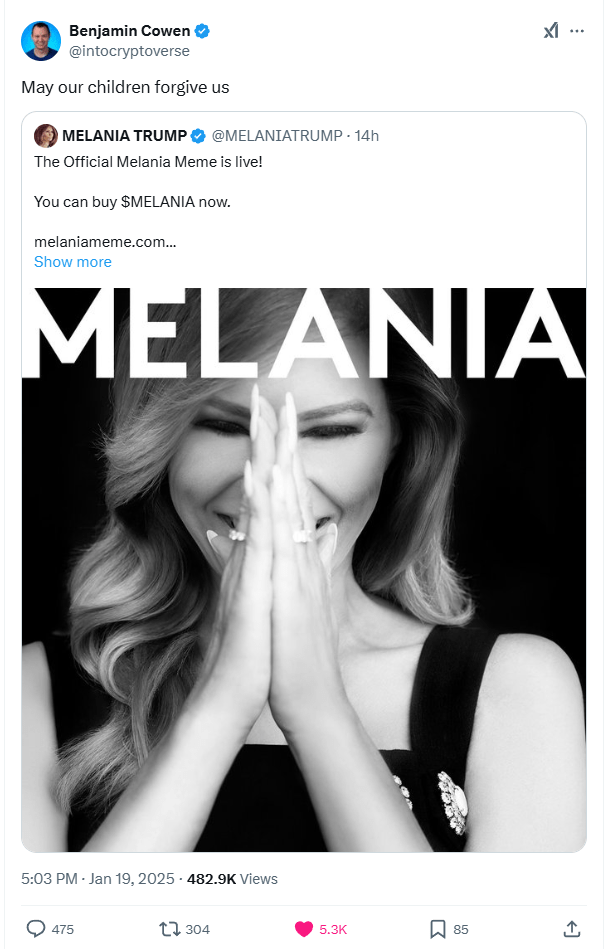 Celebrity Meme Coins Under Scrutiny As Melania Trump Introduces&nbsp;$MELANIA