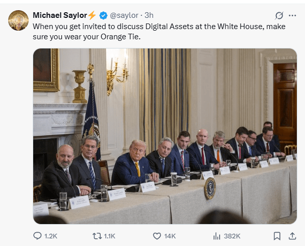 Michael Saylor Attends White House Digital Assets&nbsp;Summit