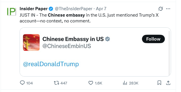 Chinese Embassy Tags Trump Without Context in Unusual X&nbsp;Post