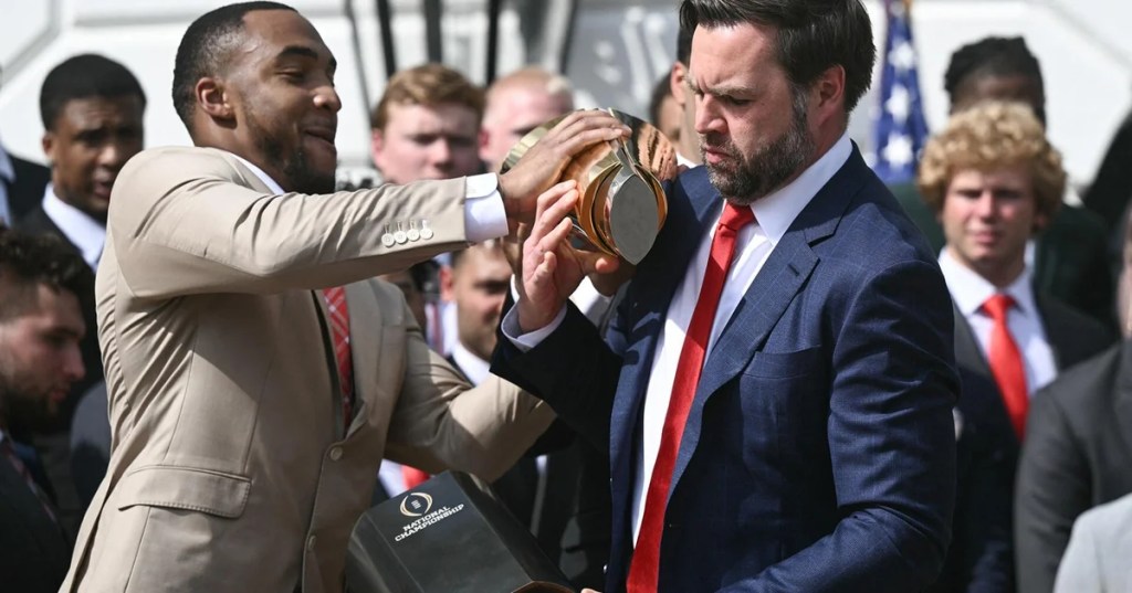 Football Follies: J.D. Vance Fumbles College Football Championship Trophy During White House&nbsp;Ceremony