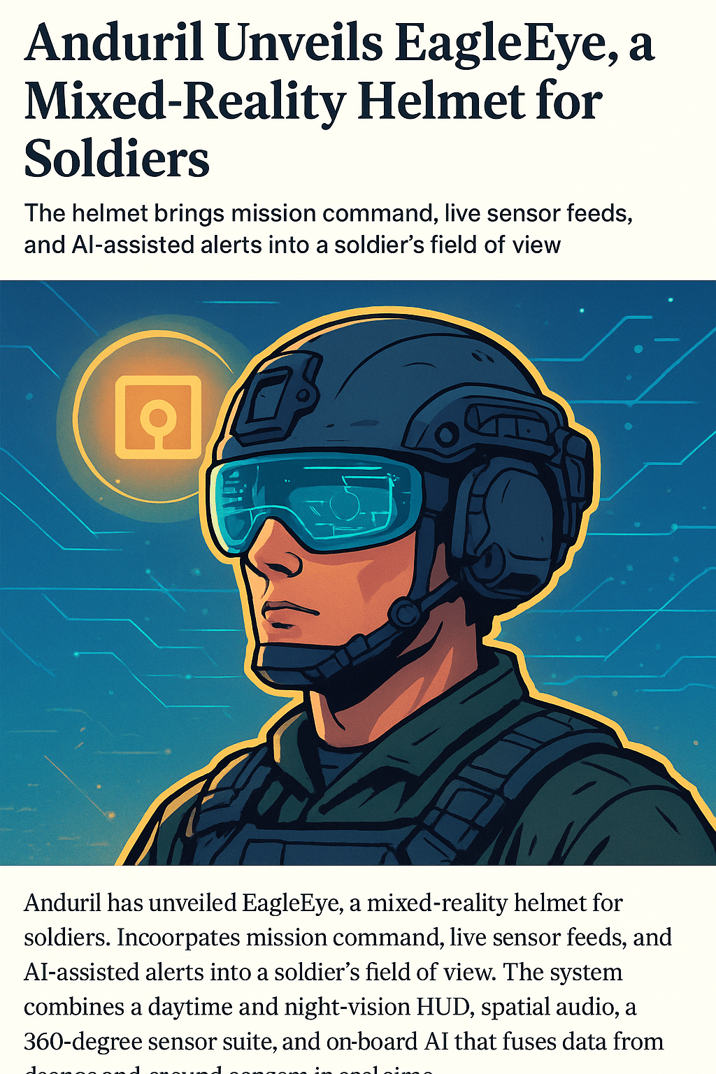 Anduril Unveils EagleEye Mixed Reality AI Helmet for Soldiers