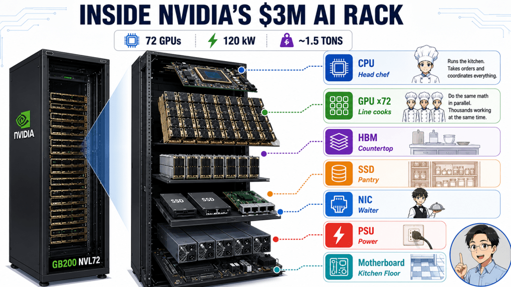 The Components Inside the NVIDIA GB200 NVL72 AI Rack (Kitchen&nbsp;Analogy)