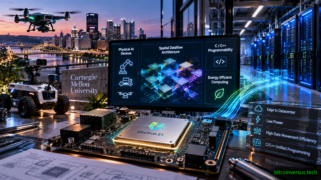 Electron E1 spatial dataflow processor connecting physical AI robots and drones to future energy-efficient data center computing
