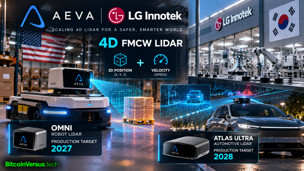 Aeva and LG Innotek 4D FMCW lidar for warehouse robots and autonomous vehicles with U.S. and South Korean branding