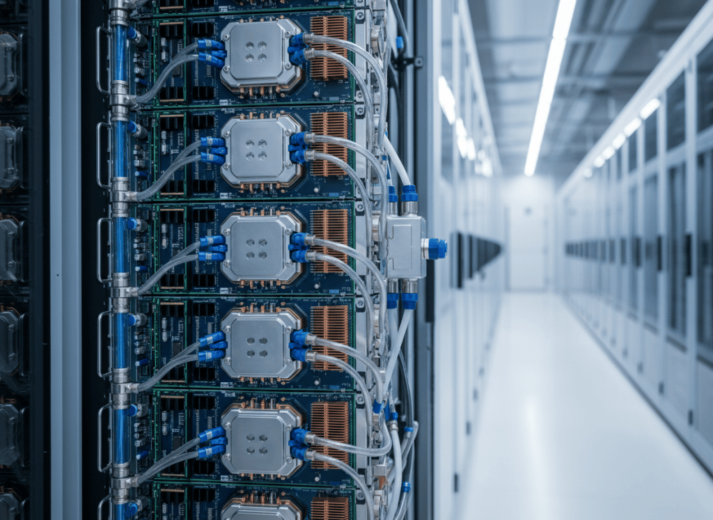 Dense AI data center servers using next-generation high-core-count CPUs and liquid cooling