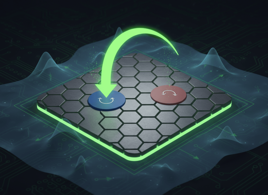 Illustration of an optimized magnetic-field pulse switching a nanoscale magnetic memory state.
