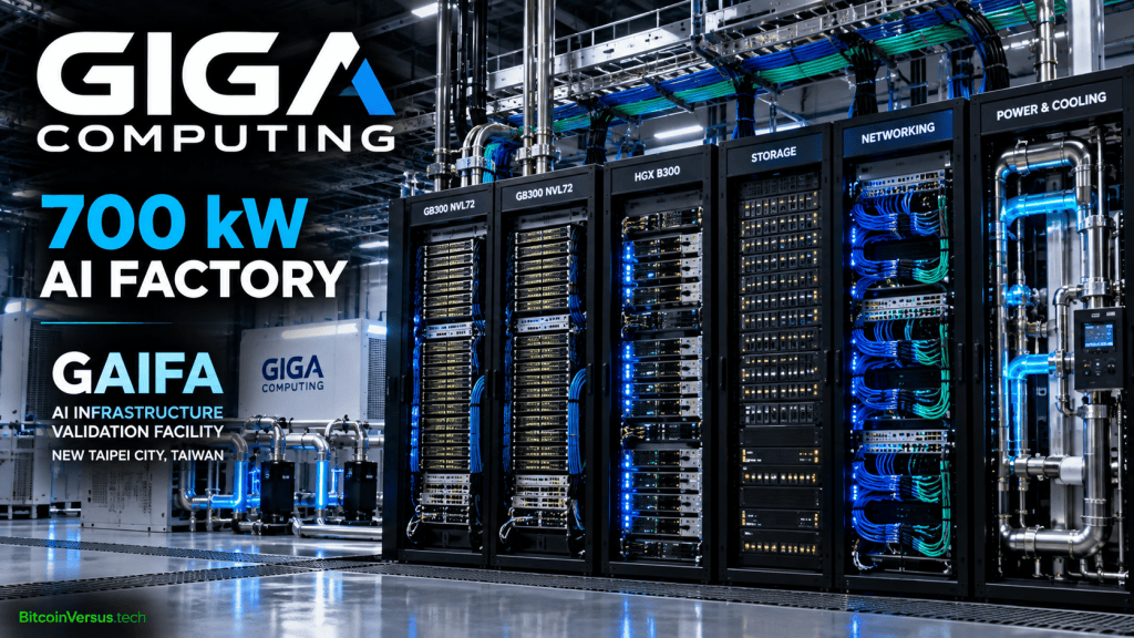 Giga Computing GAIFA 700 kW AI factory with GB300 NVL72 racks and liquid cooling