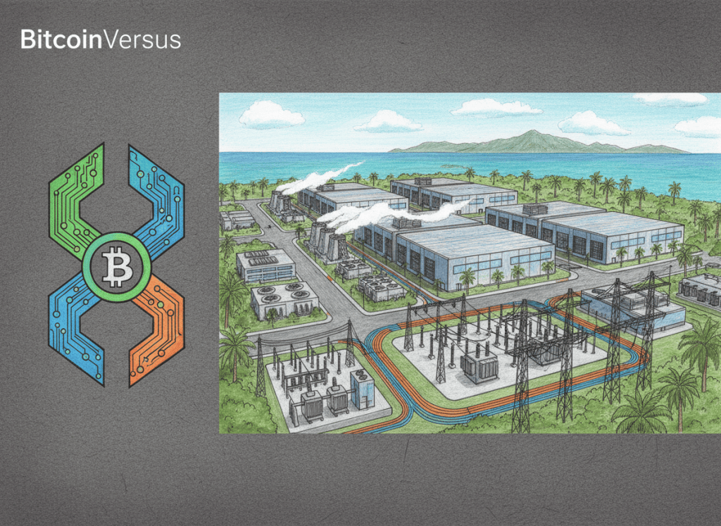 Colored-pencil illustration of large-scale computing, hosting, electrical and data-center infrastructure.