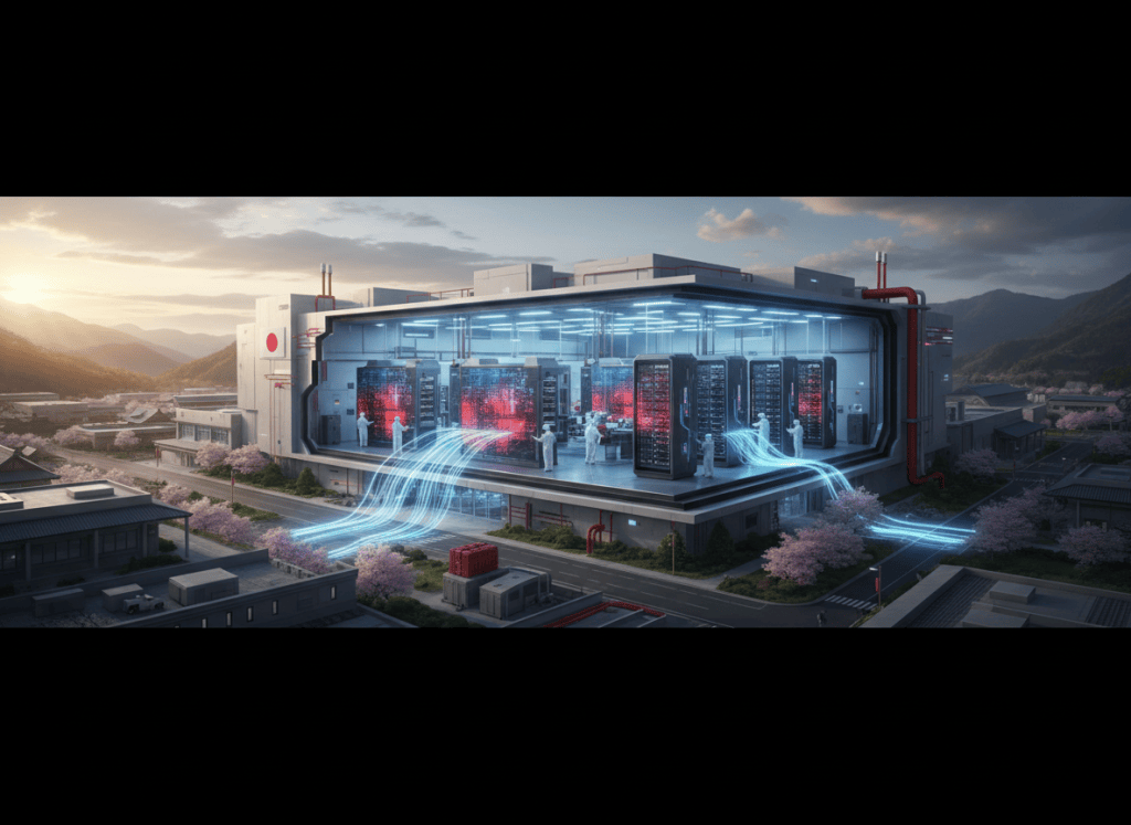 Japanese 300mm silicon photonics semiconductor fab and AI optical networking infrastructure illustrating Tower Semiconductor's planned Japan capacity expansion.