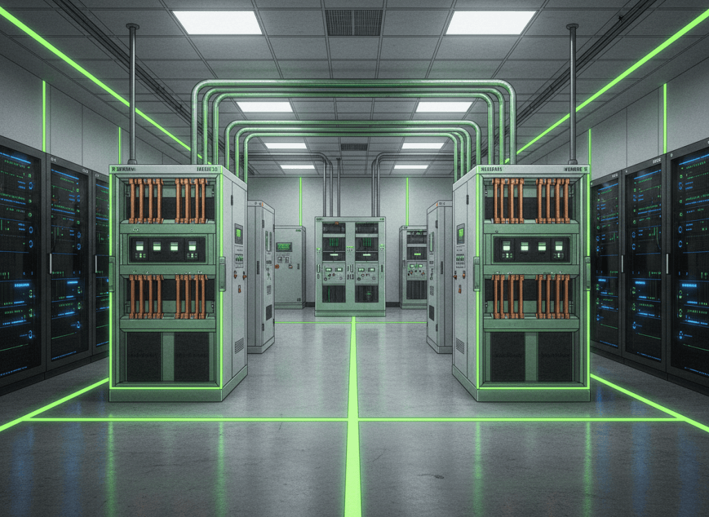 Medium-voltage switchgear and data center power infrastructure illustration