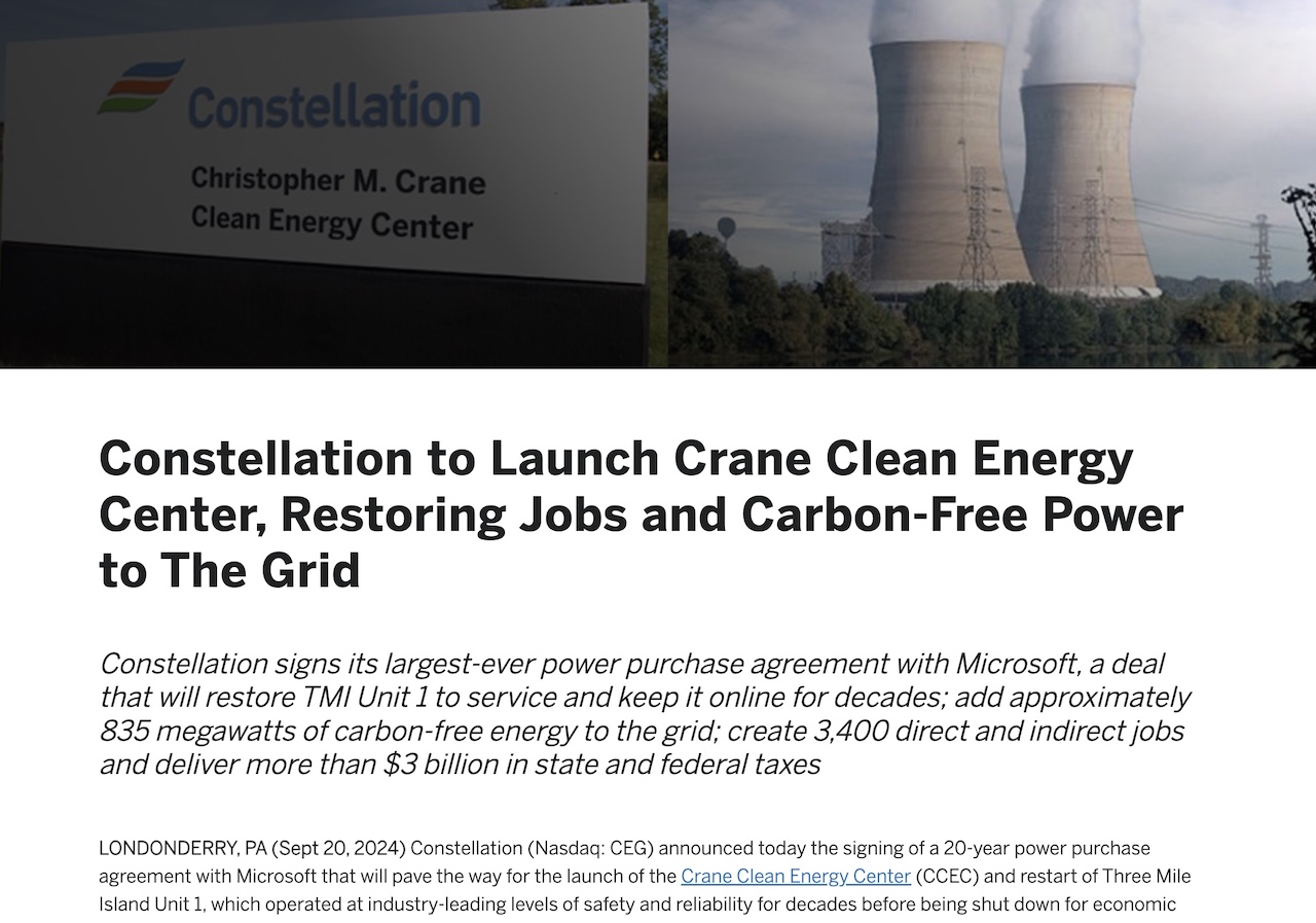 Crane Clean Energy Center sign and Constellation nuclear plant