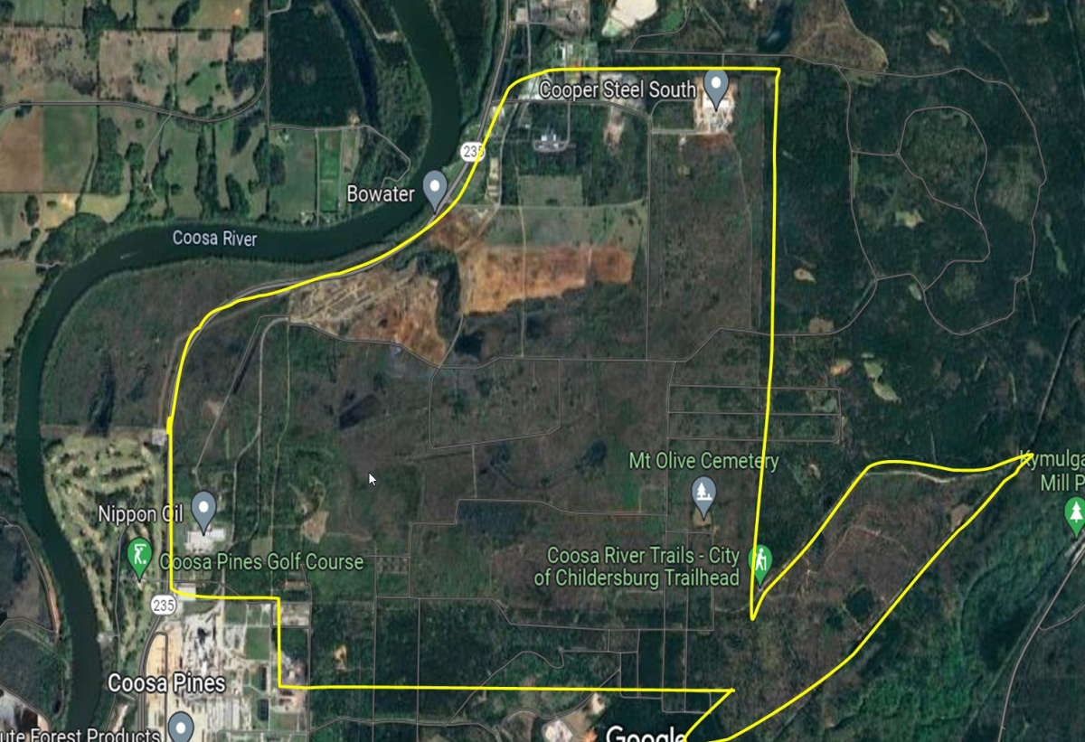 Official Childersburg Industrial Park aerial boundary map; the image does not depict a built data center