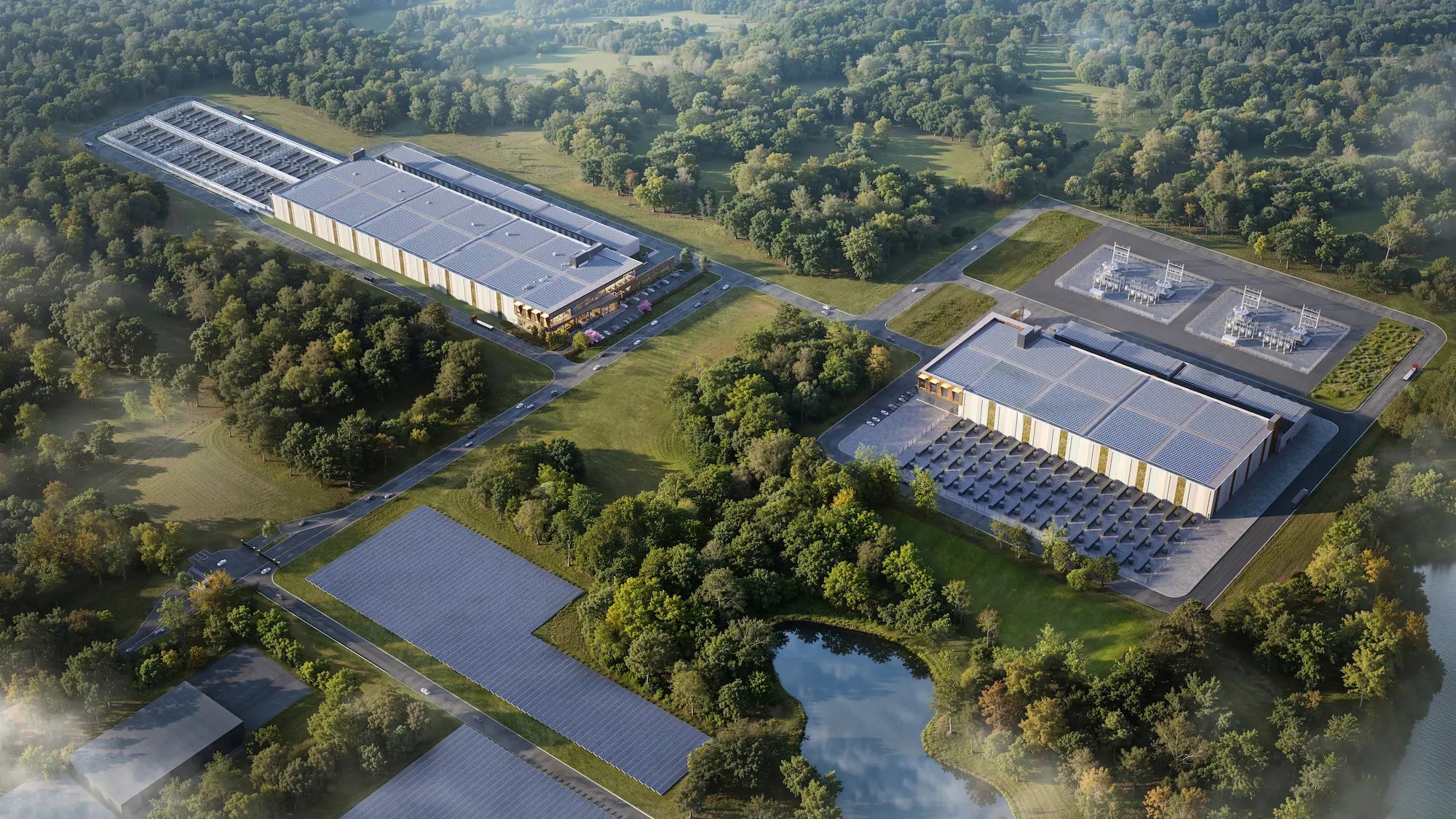 AVAIO Digital's official Leo campus rendering, showing a proposed facility and power infrastructure; this is a visualization, not a photograph of a completed campus