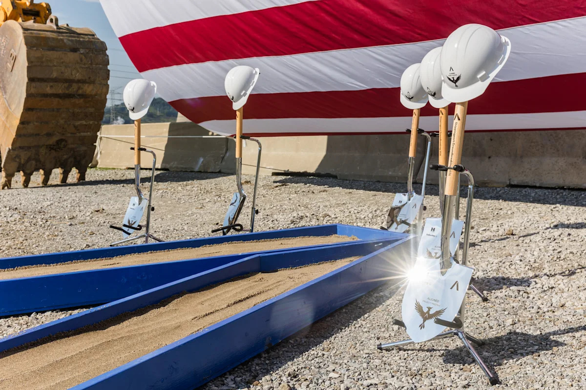 Ceremonial shovels and hard hats at Aligned Project Phoenix's Shippingport groundbreaking