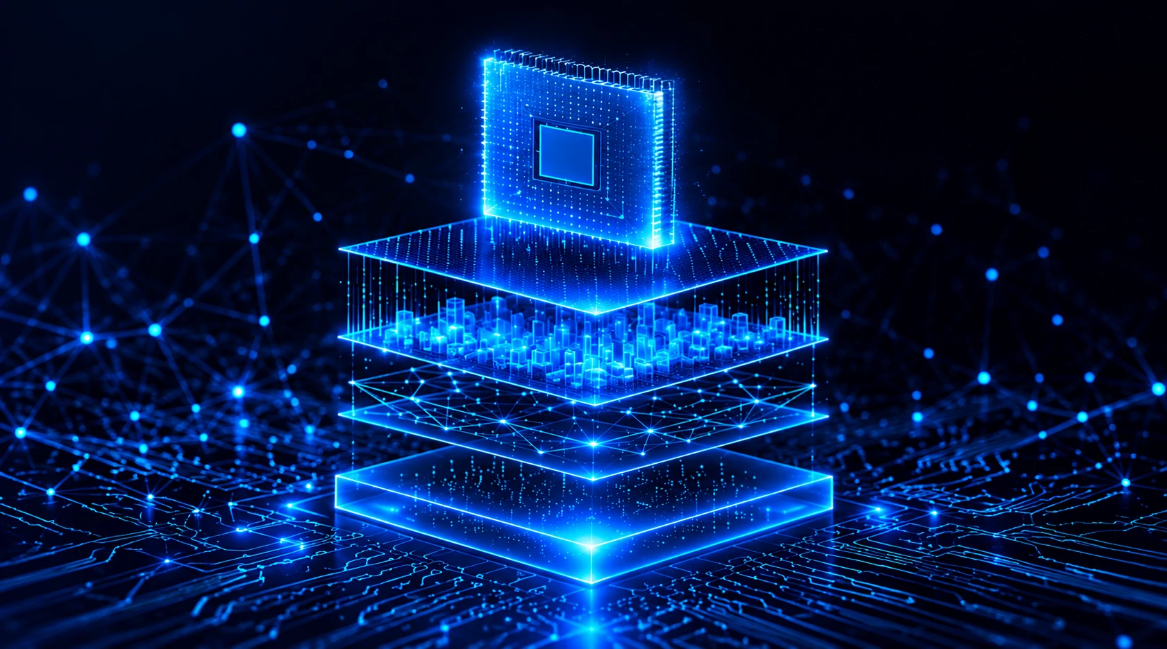 Altera promotional illustration of a blue holographic chip architecture