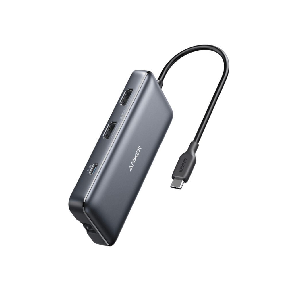 Anker 553 USB-C hub with attached USB-C cable and multiple expansion ports