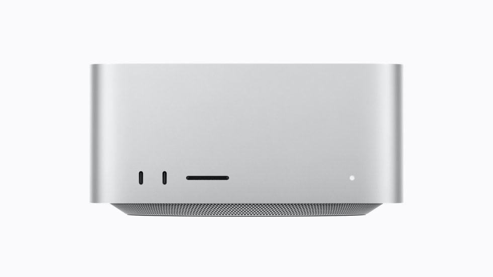 2026 Apple Mac Studio silver desktop with front ports and SD card slot