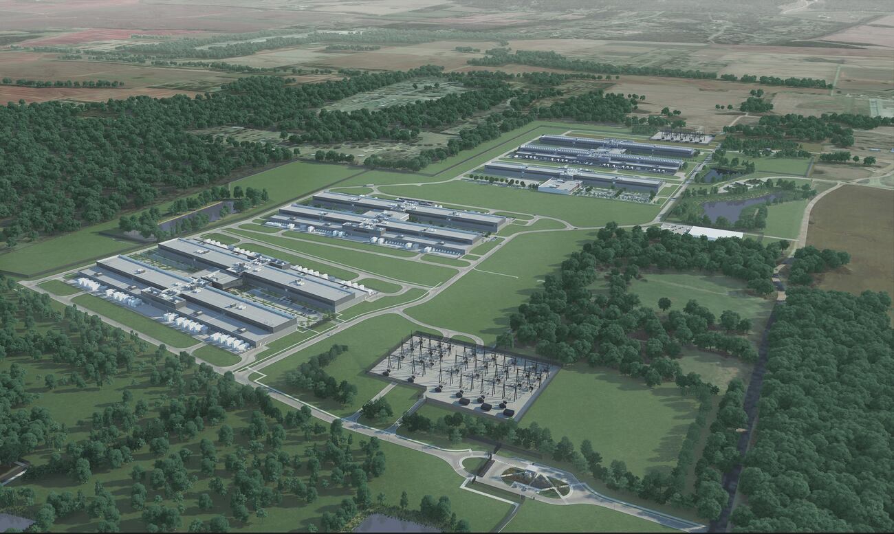 Illustrative Alabama hyperscale data-center rendering from WBRC; not a verified image of the proposed Red Clay site