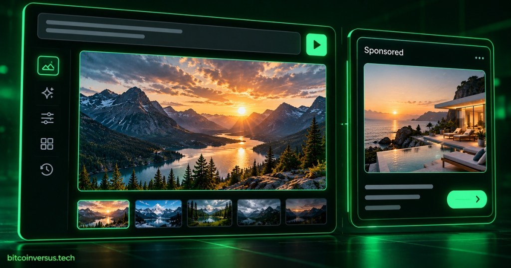 AI image generation workspace with a clearly separated sponsored visual ad panel