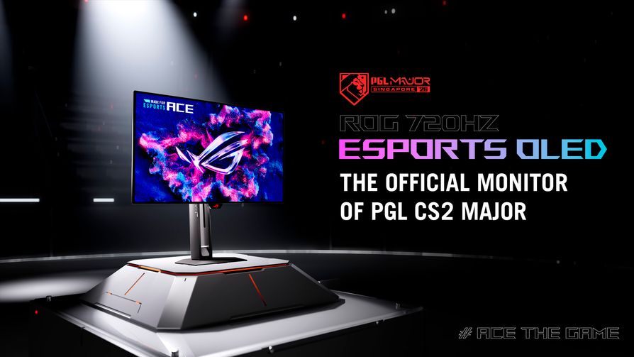 Official ASUS press promotional image showing the PG259QWS Ace and the PGL Counter-Strike Major branding