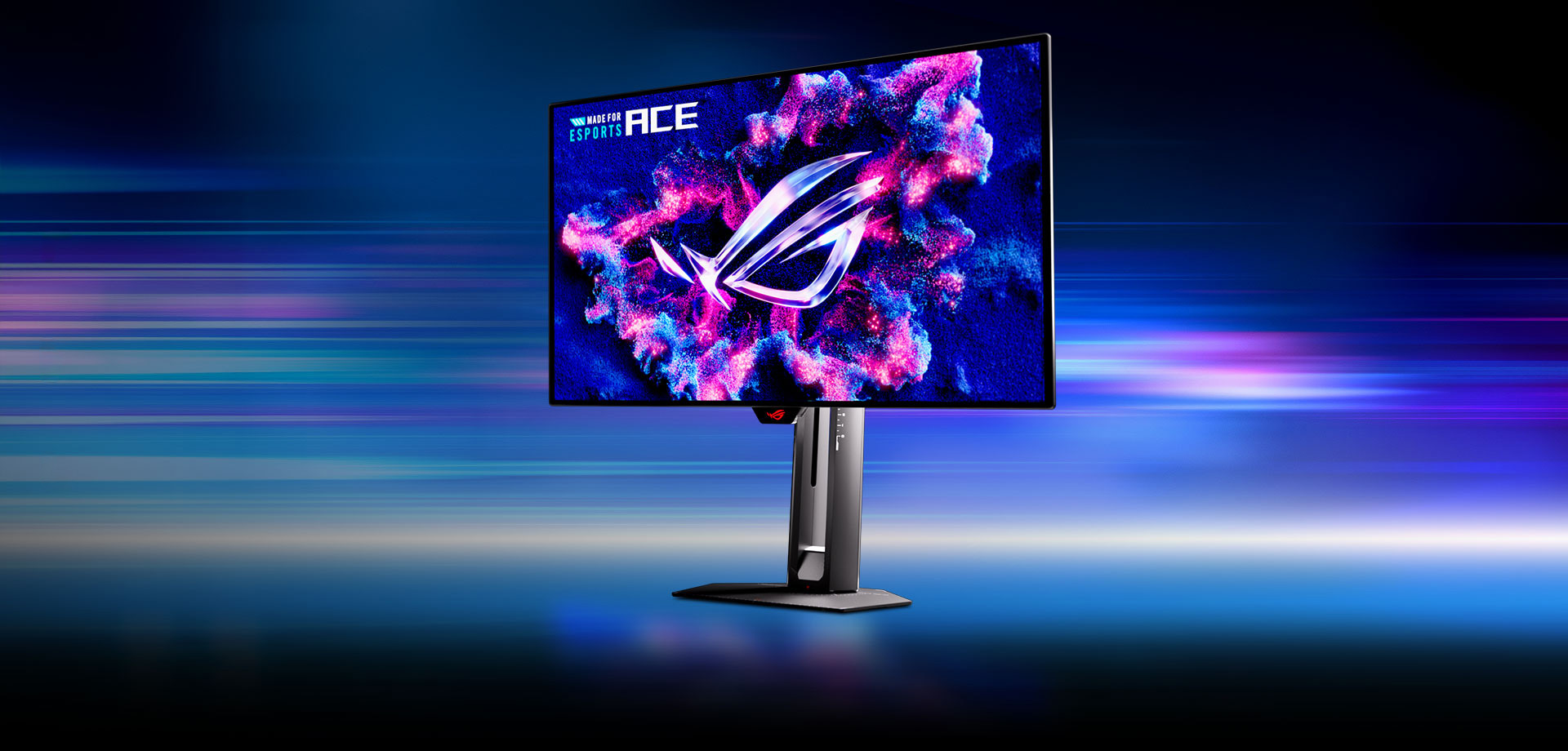 ASUS ROG Swift OLED PG259QWS Ace monitor on its adjustable stand