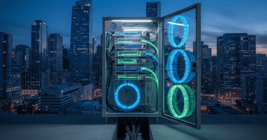Fiber-optic distribution infrastructure representing AT&T's new U.S. wholesale fiber joint venture with infrastructure investors.