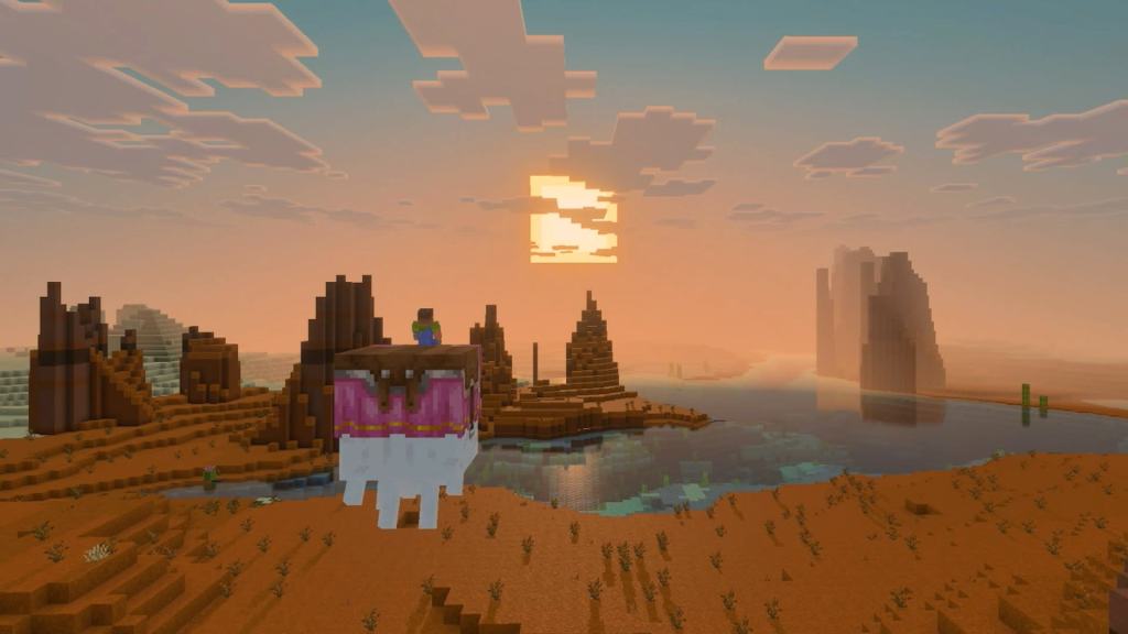 Official Minecraft Nintendo Switch 2 gameplay screenshot showing enhanced lighting and environment rendering.