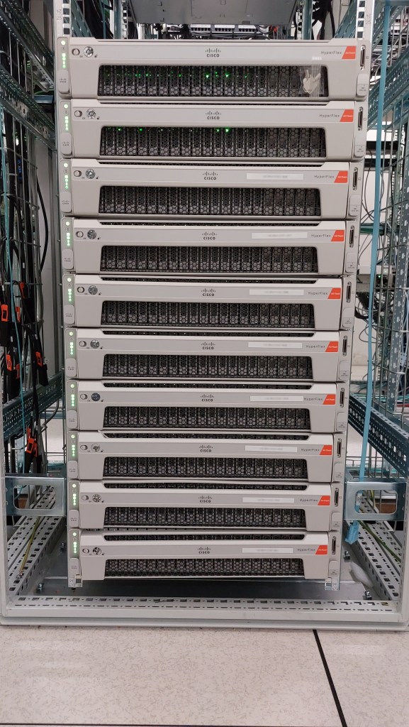 Rack of all-flash server nodes used as a VMware ESXi virtualization cluster.