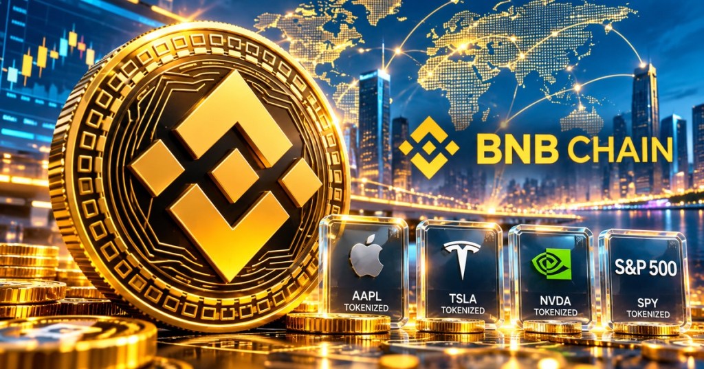 Original BitcoinVersus illustration of BNB Chain and tokenized stock assets