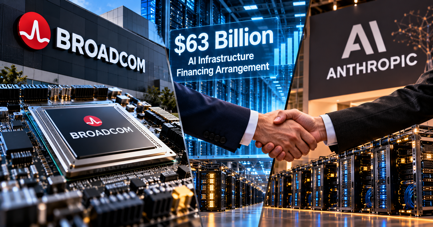 Illustration of Broadcom chips, data center and financial agreement