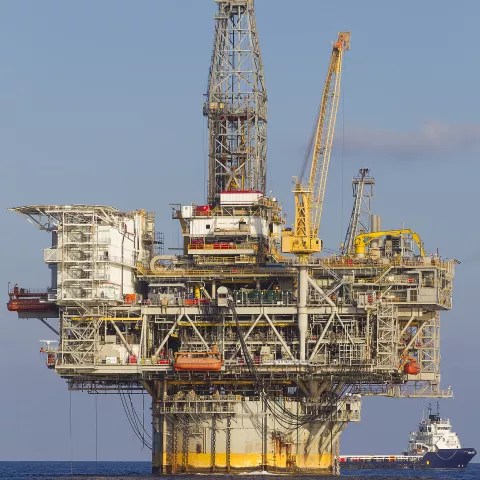 U.S. government photograph of an existing offshore petroleum platform in the Gulf