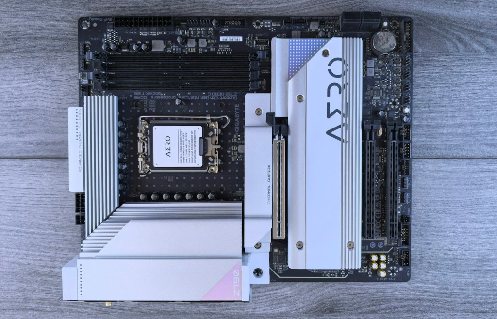 Modern computer motherboard hardware representing data moving through software and device buffers.