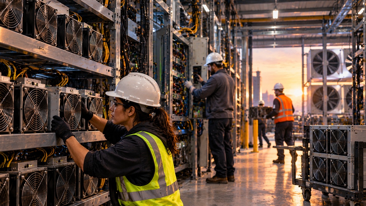 Technicians service Bitcoin mining ASICs inside an industrial facility as CBI links mining profitability to its capital allocation strategy.