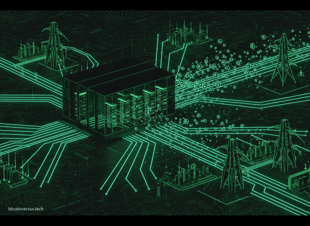 AI data center and power grid illustrating how cheaper AI can drive higher electricity demand.