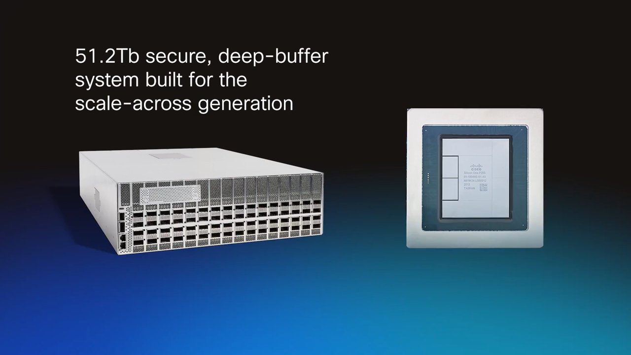 Cisco official promotional image of silver 8223 high-density 51.2-terabit router chassis with dozens of network ports