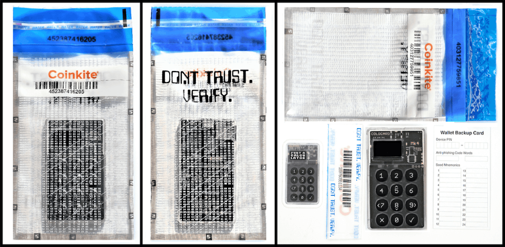 Official COLDCARD tamper-evident security bag and hardware wallet packaging