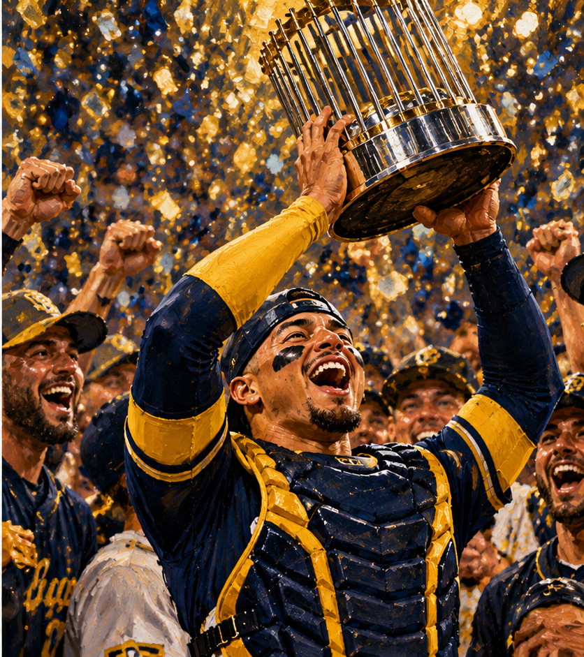 Editorial illustration of a championship celebration.