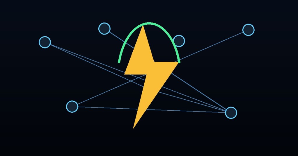 Original technical cover showing a Lightning Network graph, a lightning bolt, and security protection
