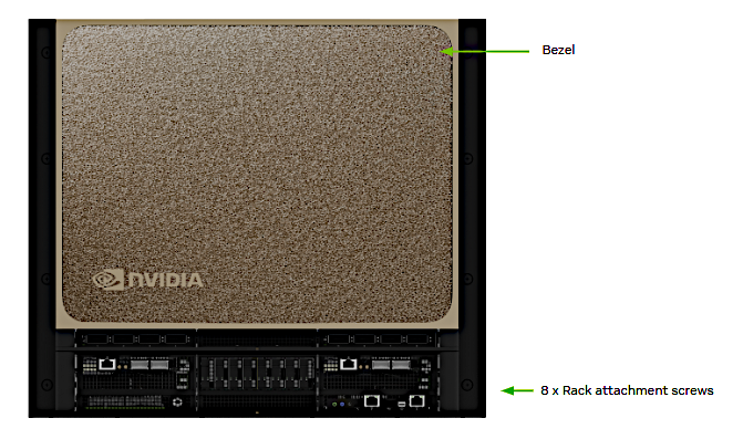 Front of NVIDIA DGX B300 system with gold bezel and expansion connectors