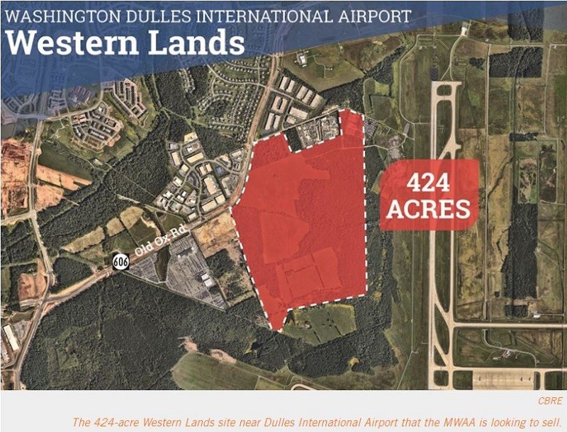 Historic aerial map of the 424-acre Western Lands property next to Dulles International Airport later developed as Digital Dulles