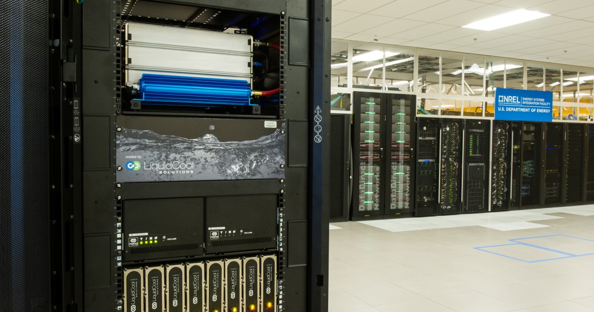 Liquid-cooled data center rack at the National Renewable Energy Laboratory, existing reference photo