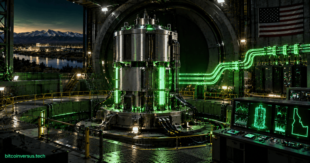 Conceptual illustration of a compact nuclear microreactor test facility in Idaho with power and control systems.