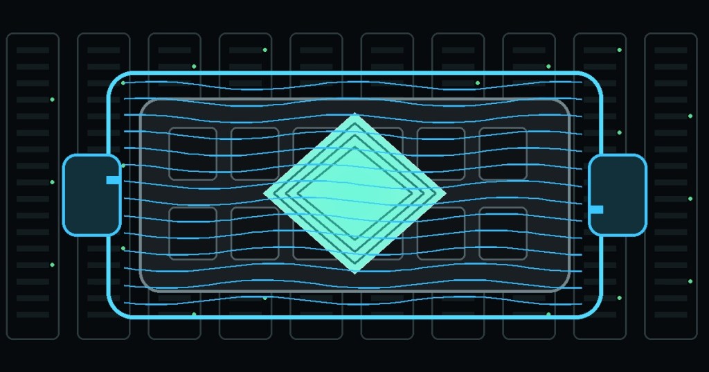 Technical illustration of an AI accelerator under a liquid cooling coldplate with microchannels and a diamond heat spreader.