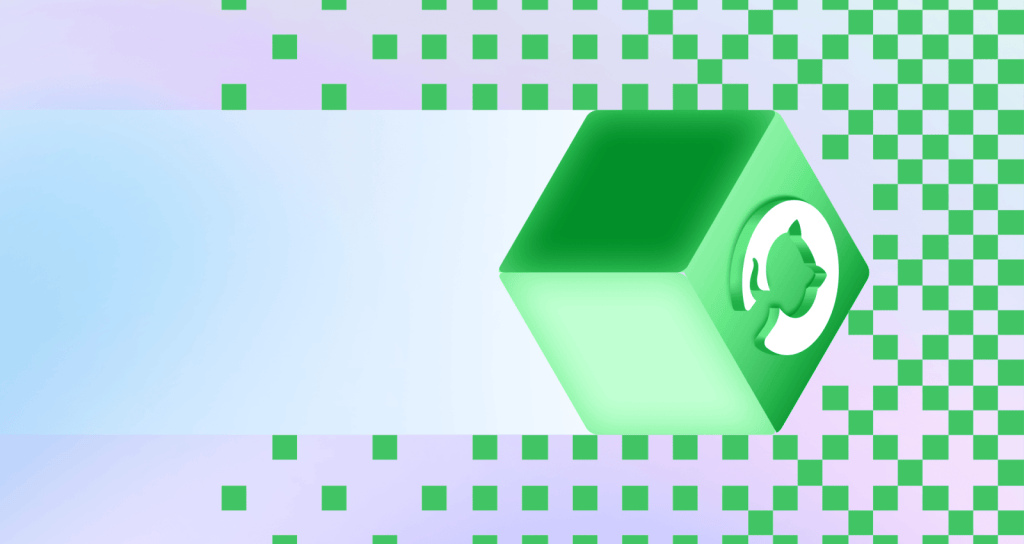 GitHub's green infrastructure artwork with the Invertocat symbol on a floating cube