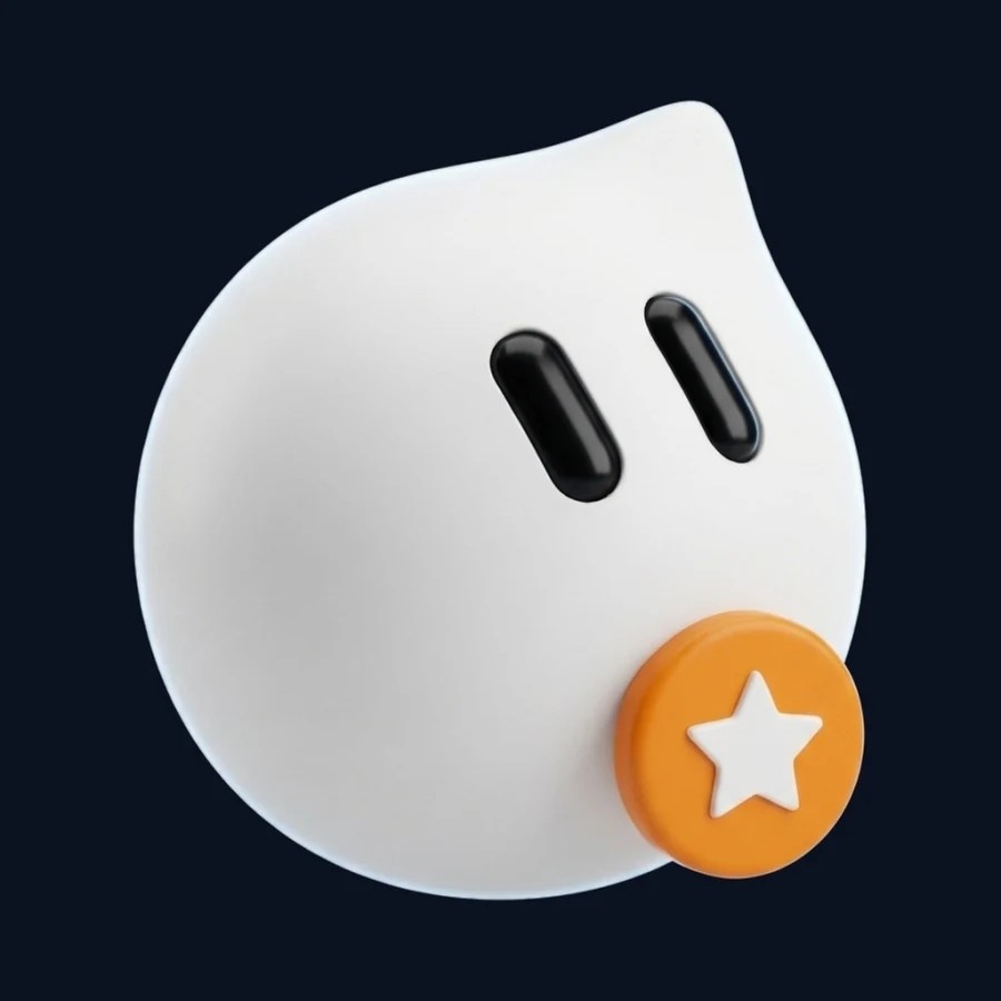 White Grok Bot teardrop-shaped mascot with two dark pill-shaped eyes and an orange star badge.