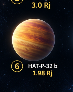 Illustrative rendering of HAT-P-32 b from the BitcoinVersus.Tech exoplanet scale comparison, labeled at 1.98 Jupiter radii.
