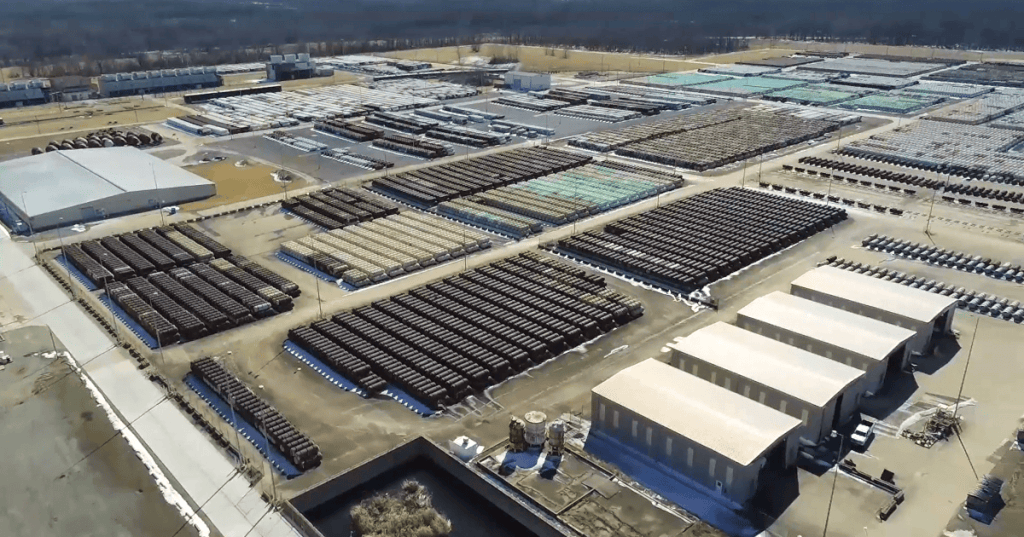 Detailed aerial view of the U.S. Department of Energy Paducah industrial site and cylinder storage facilities, representing Kentucky industrial energy infrastructure