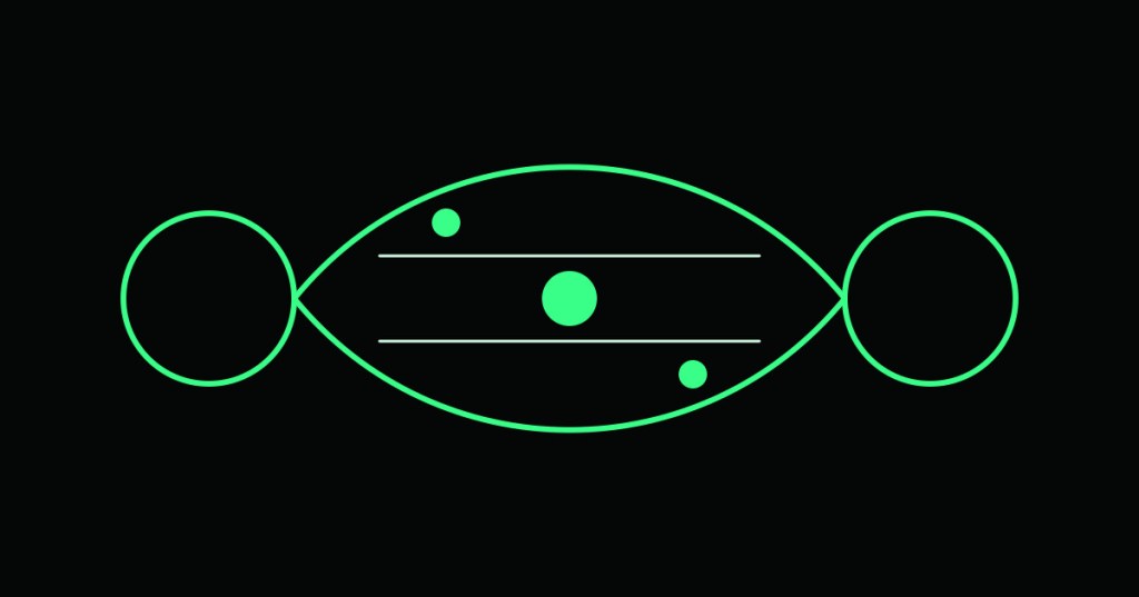 Wordless technical illustration of high-capacity optical links connecting multiple AI data centers.
