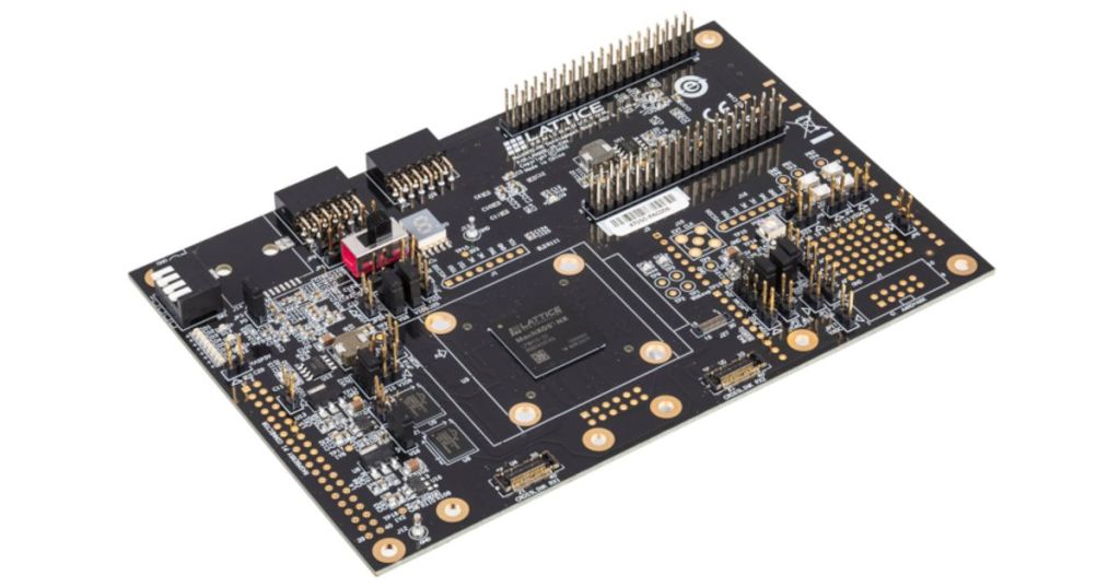 A Lattice MachXO5-NX FPGA development board shown in close detail