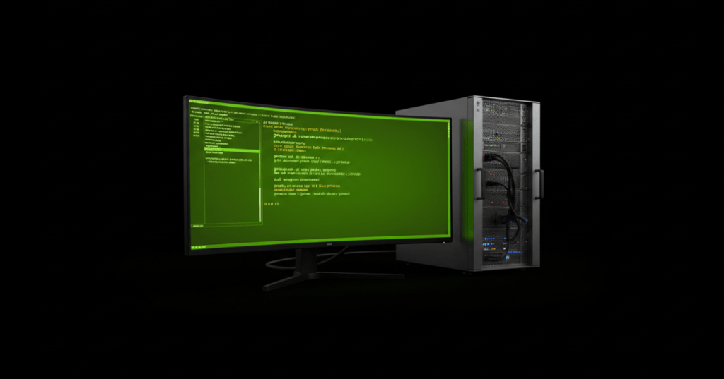 Realistic black-and-neon-green Linux terminal and rack server cover for a groupmod command lesson.